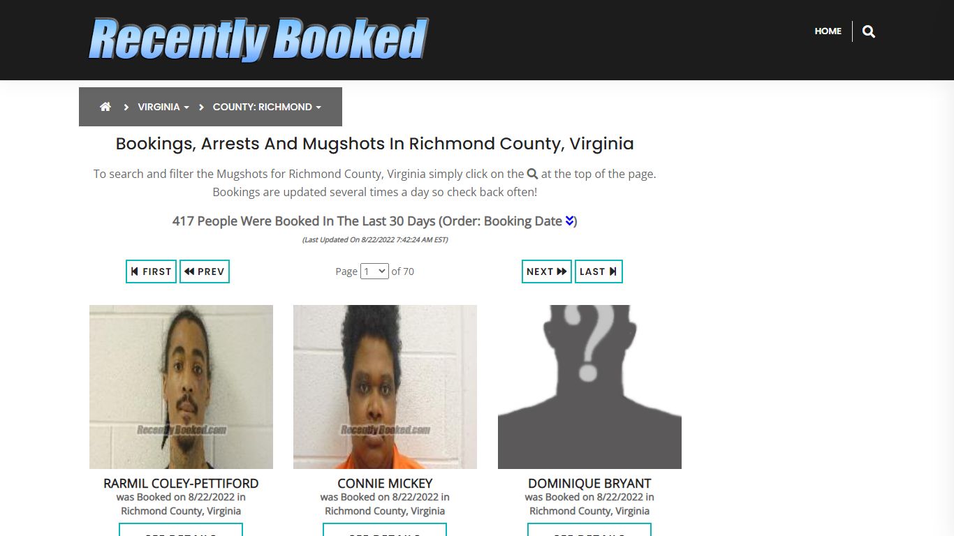 Bookings, Arrests and Mugshots in Richmond County, Virginia