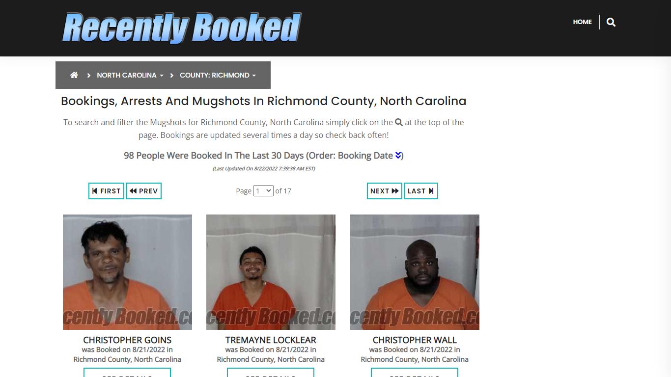 Bookings, Arrests and Mugshots in Richmond County, North Carolina